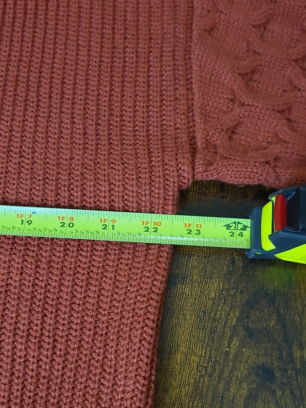 PrettyGarden Rust Crewneck Sweater with Cable-Detail Sleeves size XL